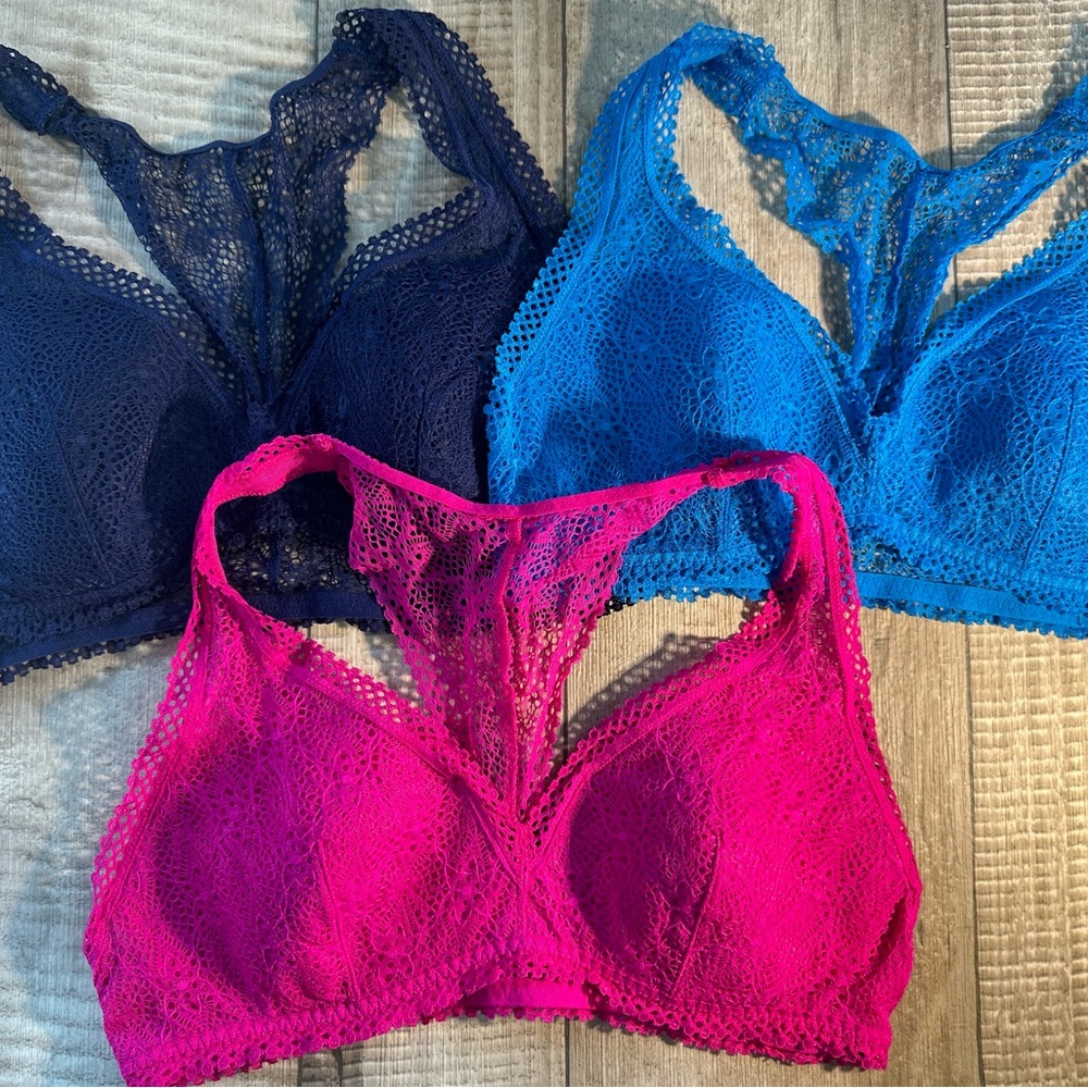 NWOT Victoria Secret Lace Bralette Set - Pink, Blue, and Navy